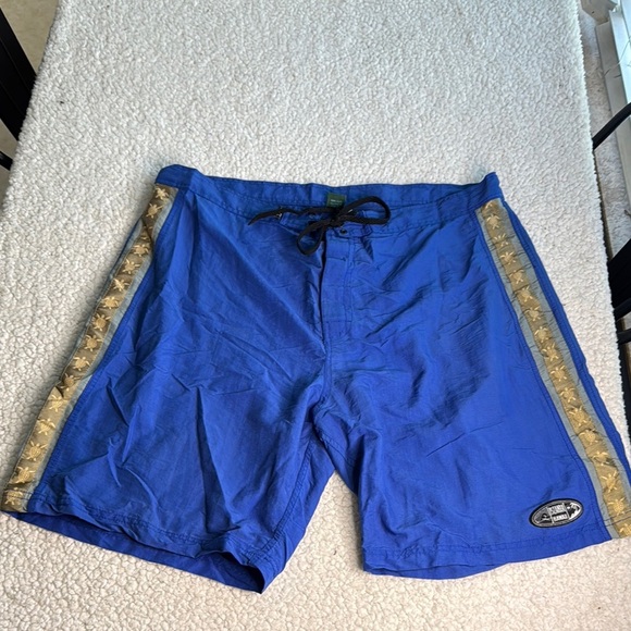 Vintage Island X Hawaii 90’s Blue Board Shorts with Gold Turtle Accents - Picture 1 of 7